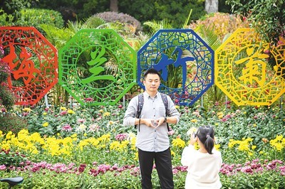 今年以来，湖北经济复苏势头良好。图为10月31日，游客在武汉琴台绿化广场赏菊拍照。 　　伍志尊摄（新华社发）